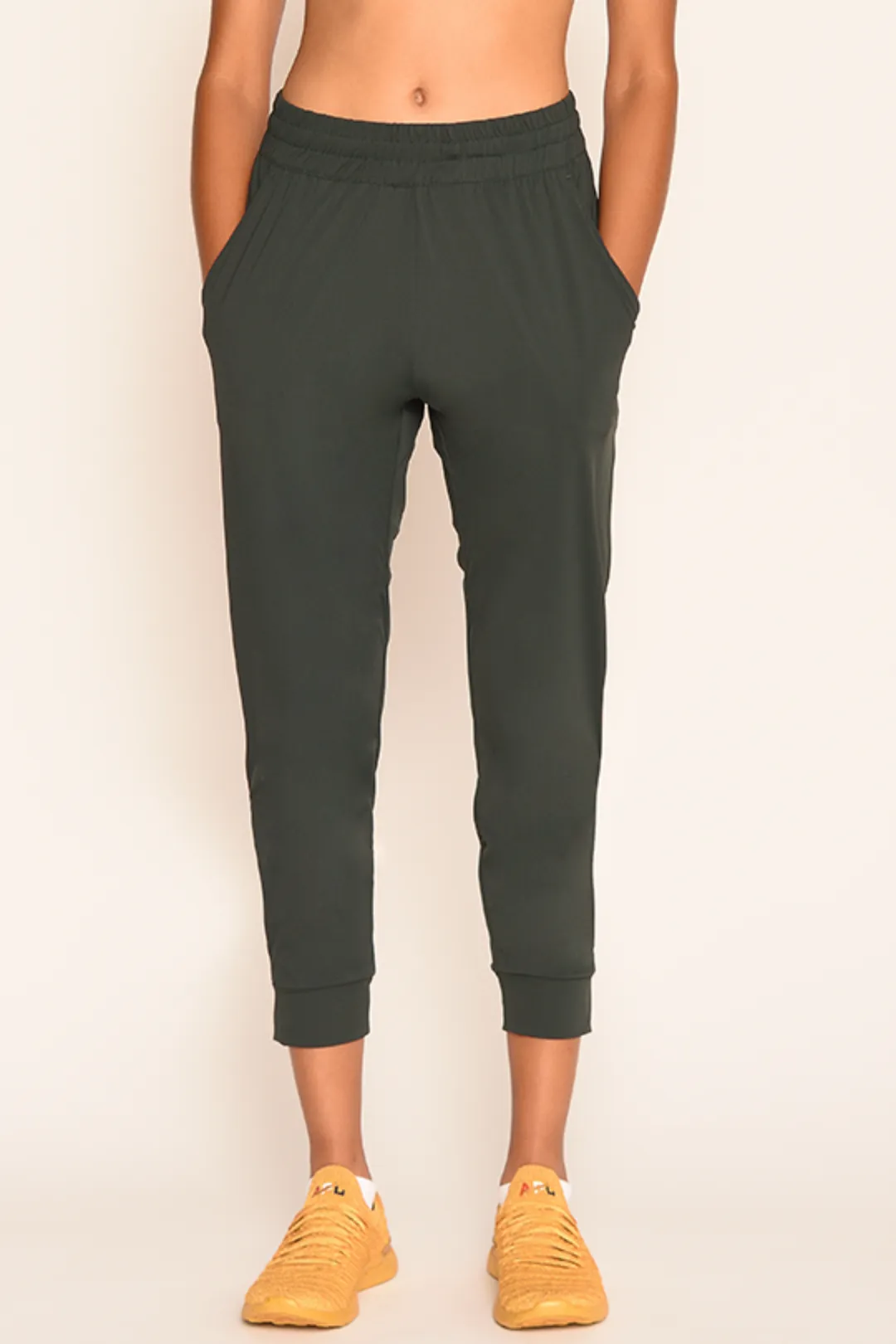 7/8 Water Proof High-Waist Slim Joggers with Hollowed Out Hem