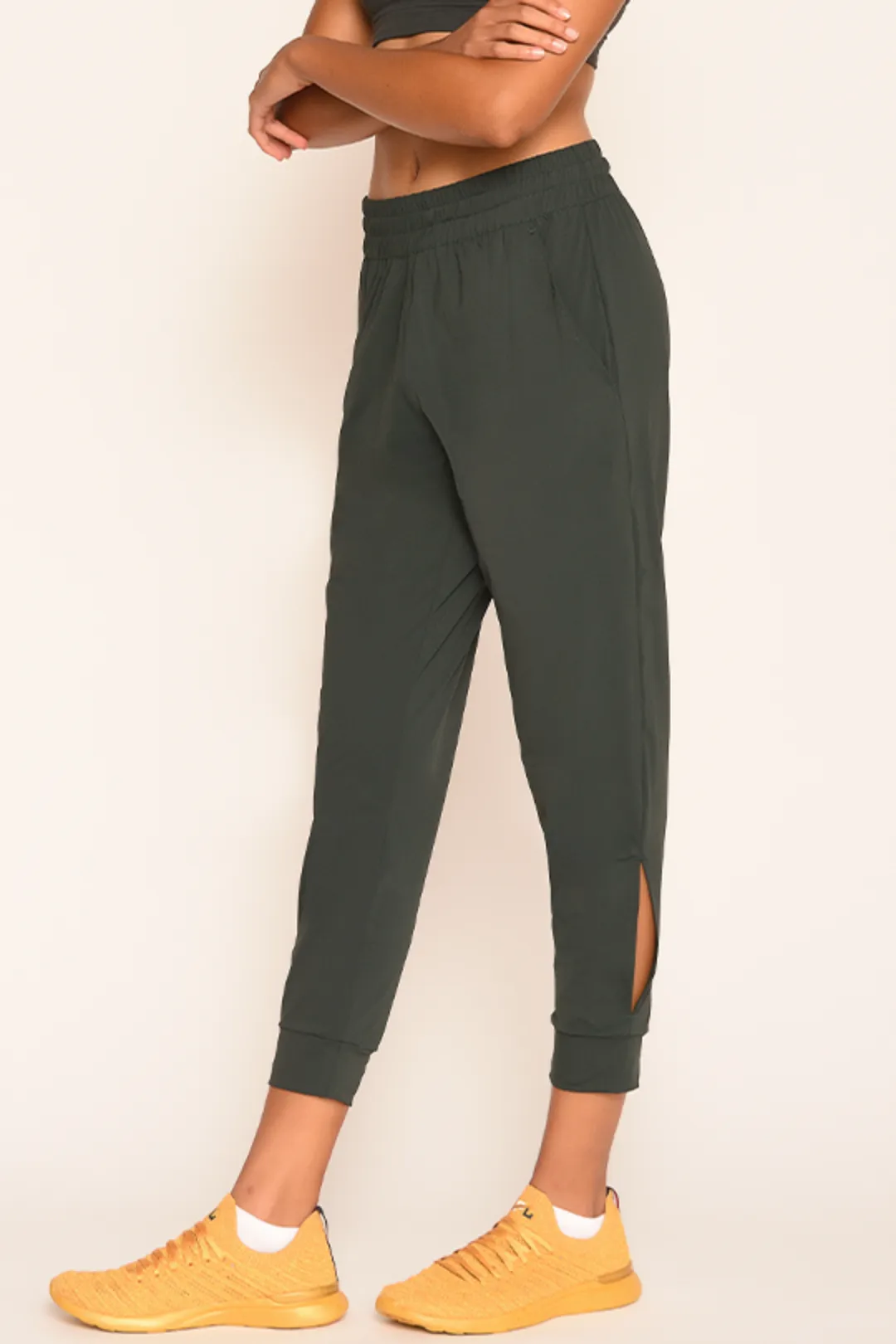 7/8 Water Proof High-Waist Slim Joggers with Hollowed Out Hem