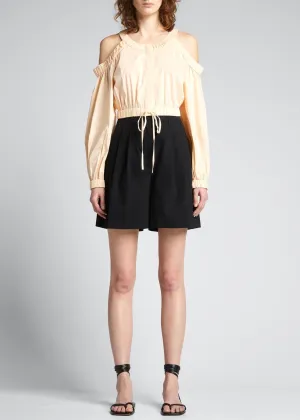 Abbey Ruched Poplin Top (Almond)