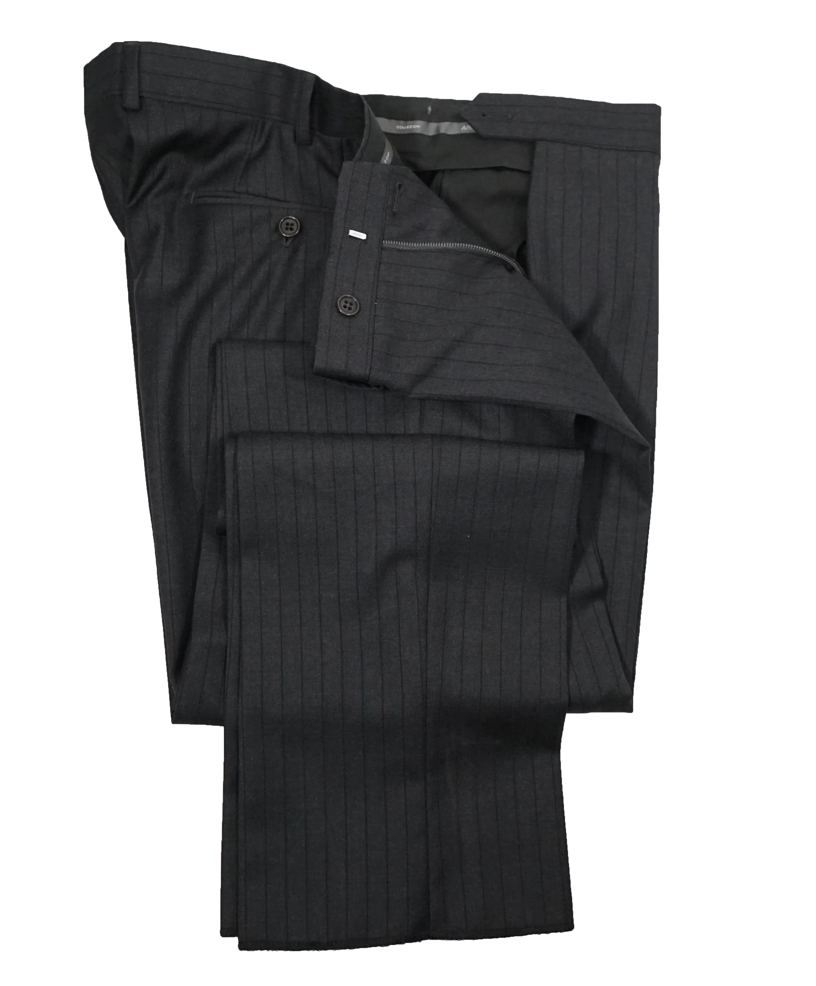 ARMANI COLLEZIONI -Gray & Charcoal Stripe Slim “M Line” Wool Suit - 48R