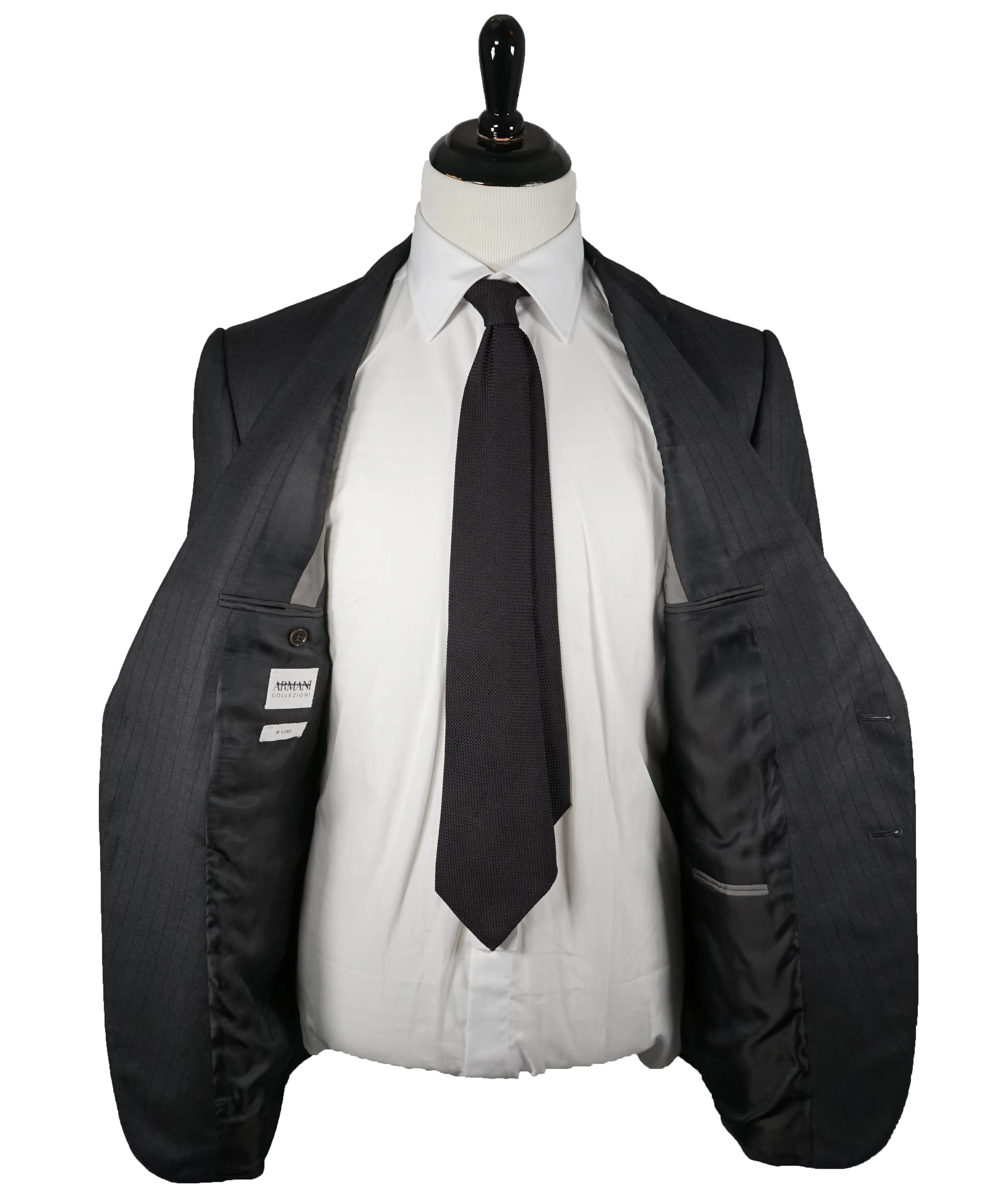 ARMANI COLLEZIONI -Gray & Charcoal Stripe Slim “M Line” Wool Suit - 48R