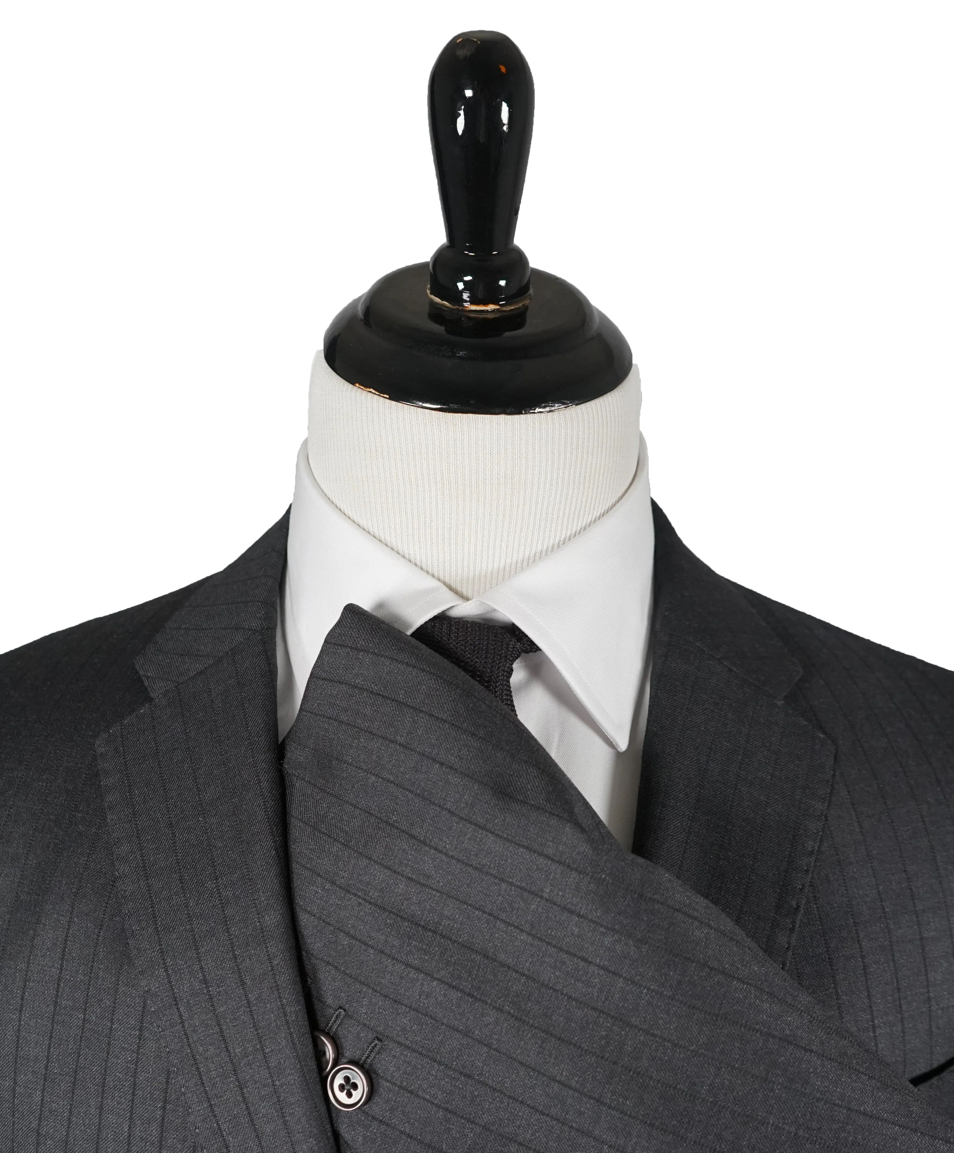 ARMANI COLLEZIONI -Gray & Charcoal Stripe Slim “M Line” Wool Suit - 48R