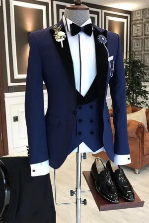 Bespoke Peaked Lapel Slim Fit Dark Navy Formal Business Men Suit