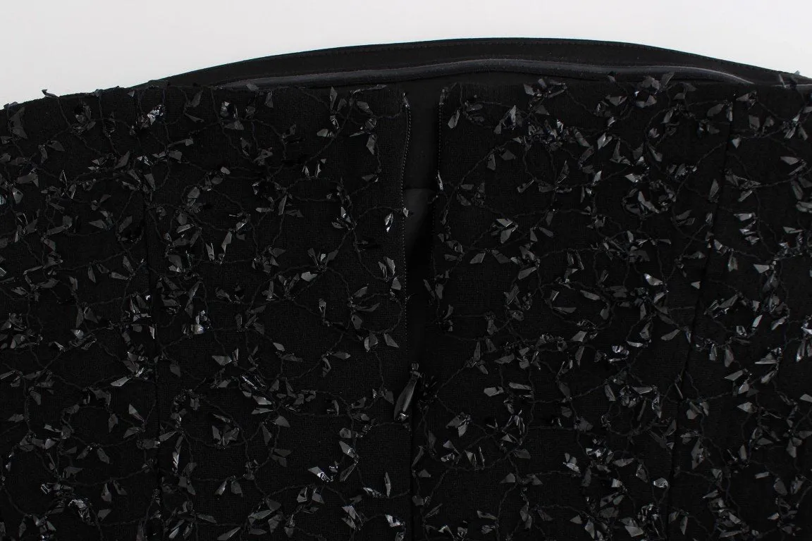 Black Strapless Embellished Pencil Dress