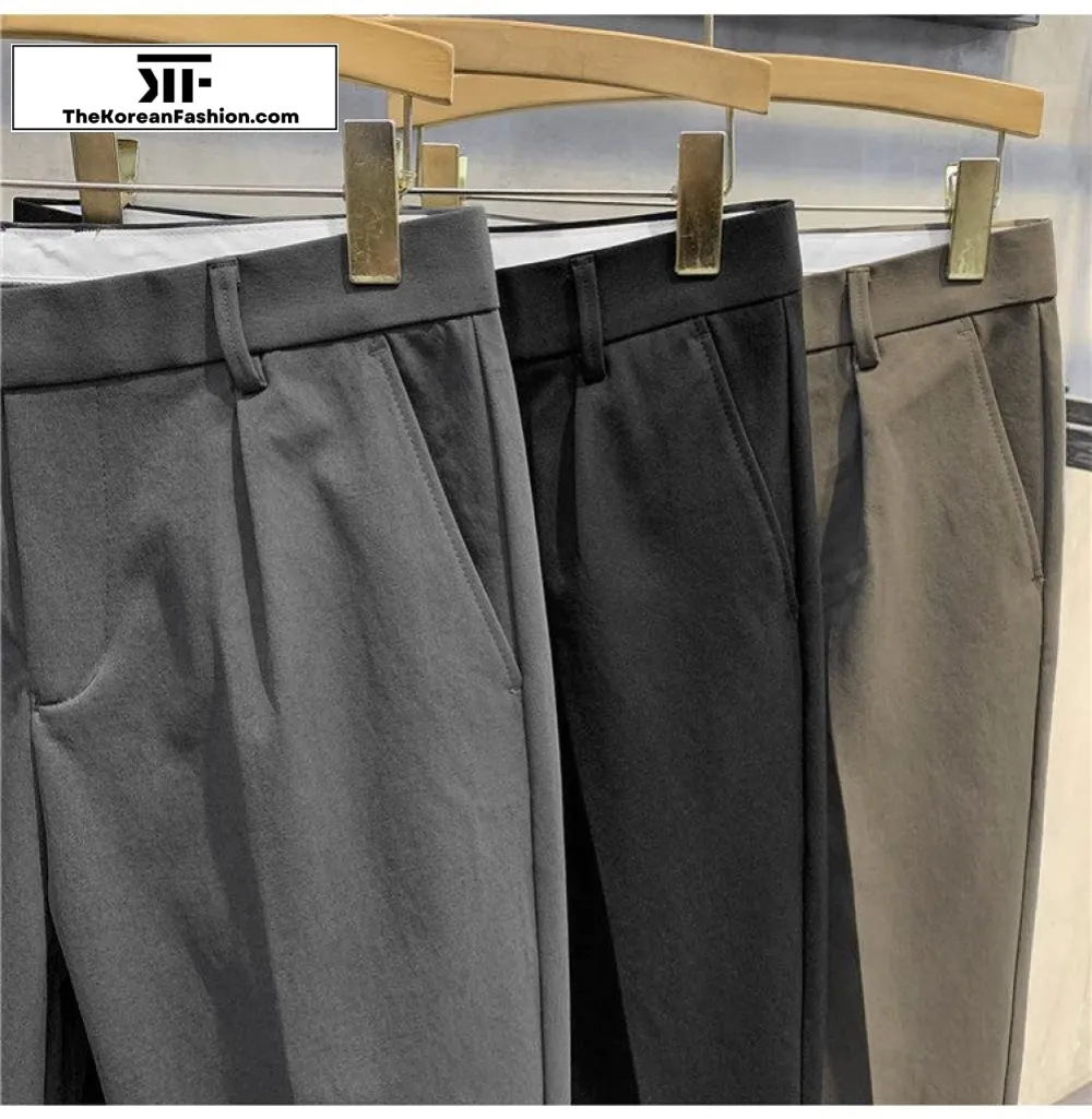 Button Buckle Slim Suit Pants