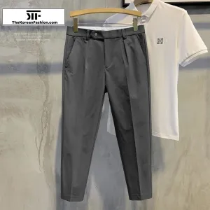 Button Buckle Slim Suit Pants