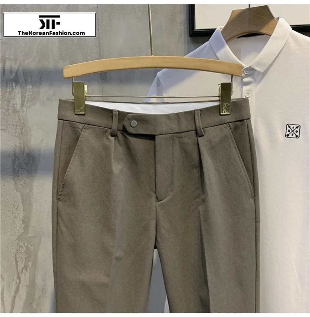 Button Buckle Slim Suit Pants