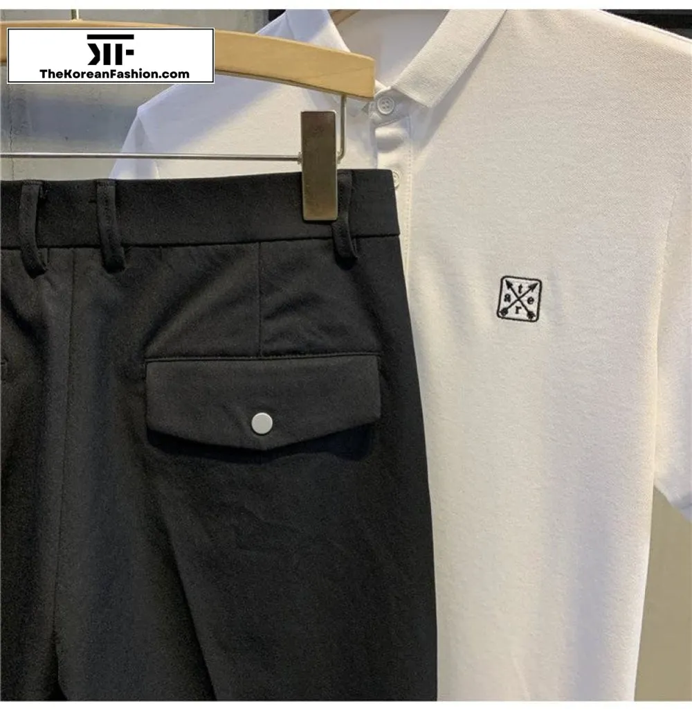 Button Buckle Slim Suit Pants