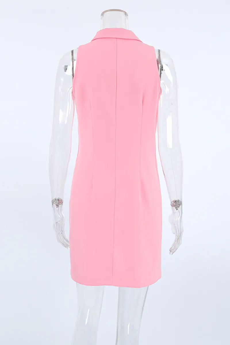 Celebrities Elegant Solid Color Buckle Turndown Collar Pencil Skirt Dresses