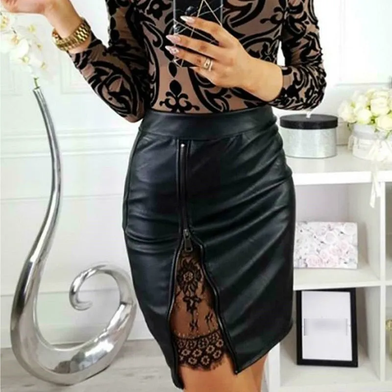 Classy Leather & Lace Mini Skirt