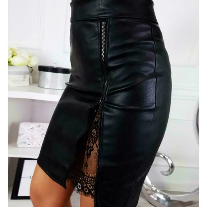 Classy Leather & Lace Mini Skirt