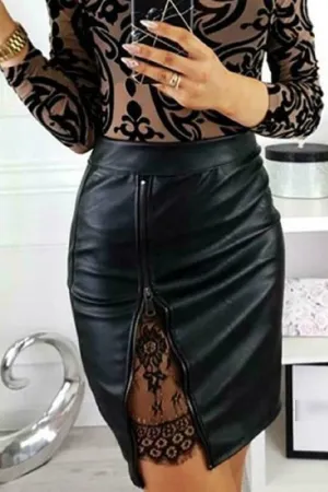 Classy Leather & Lace Mini Skirt