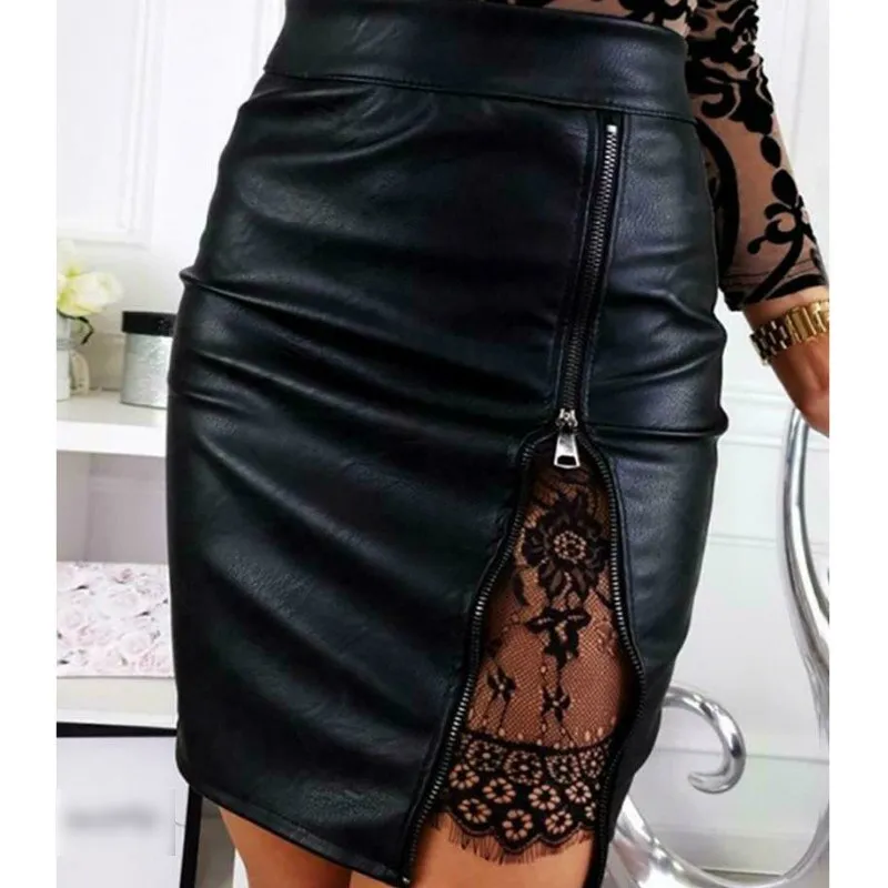 Classy Leather & Lace Mini Skirt