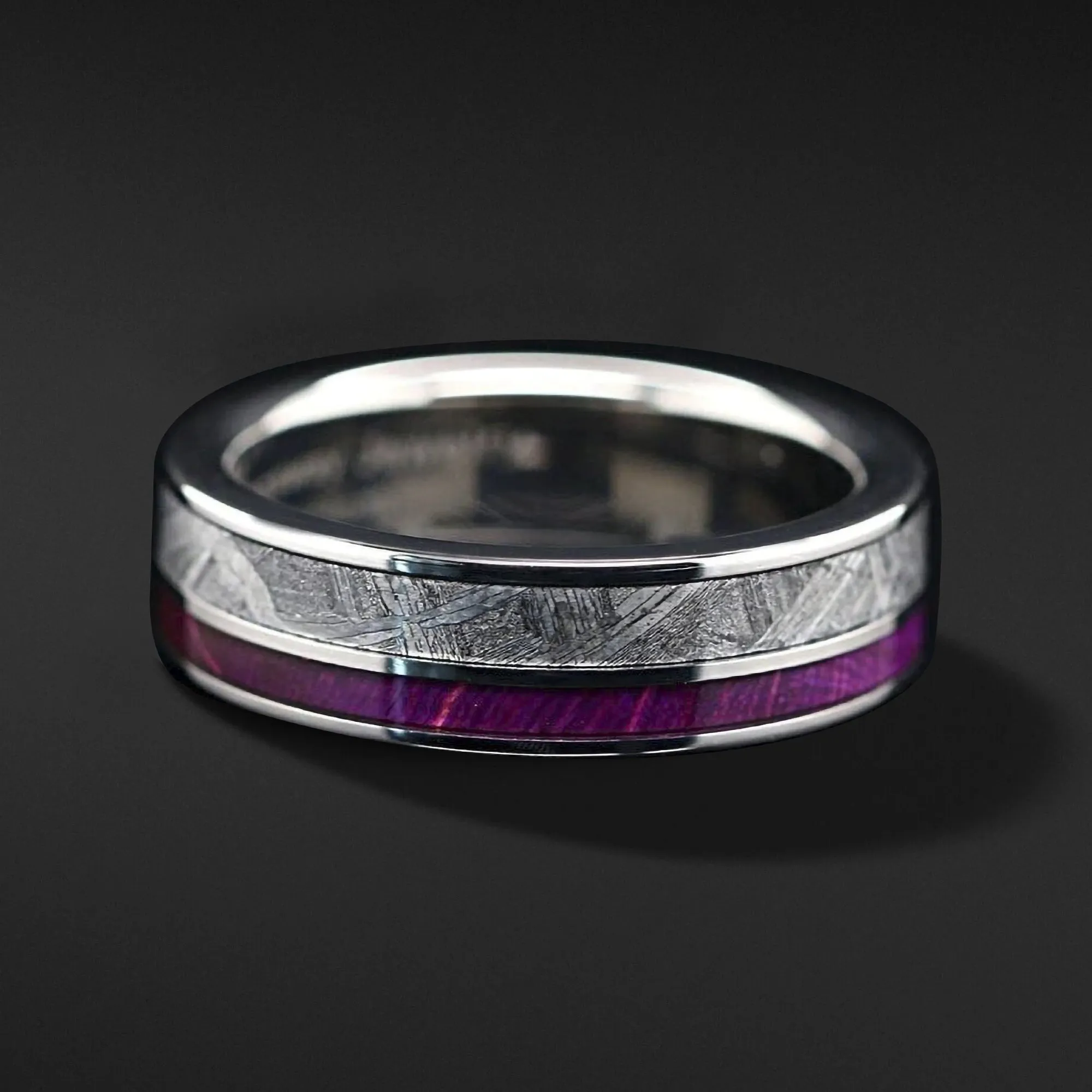 Cosmic Violet Timber - Meteorite & Purple Wood Wedding Band for Men and Women
