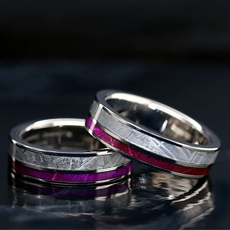 Cosmic Violet Timber - Meteorite & Purple Wood Wedding Band for Men and Women