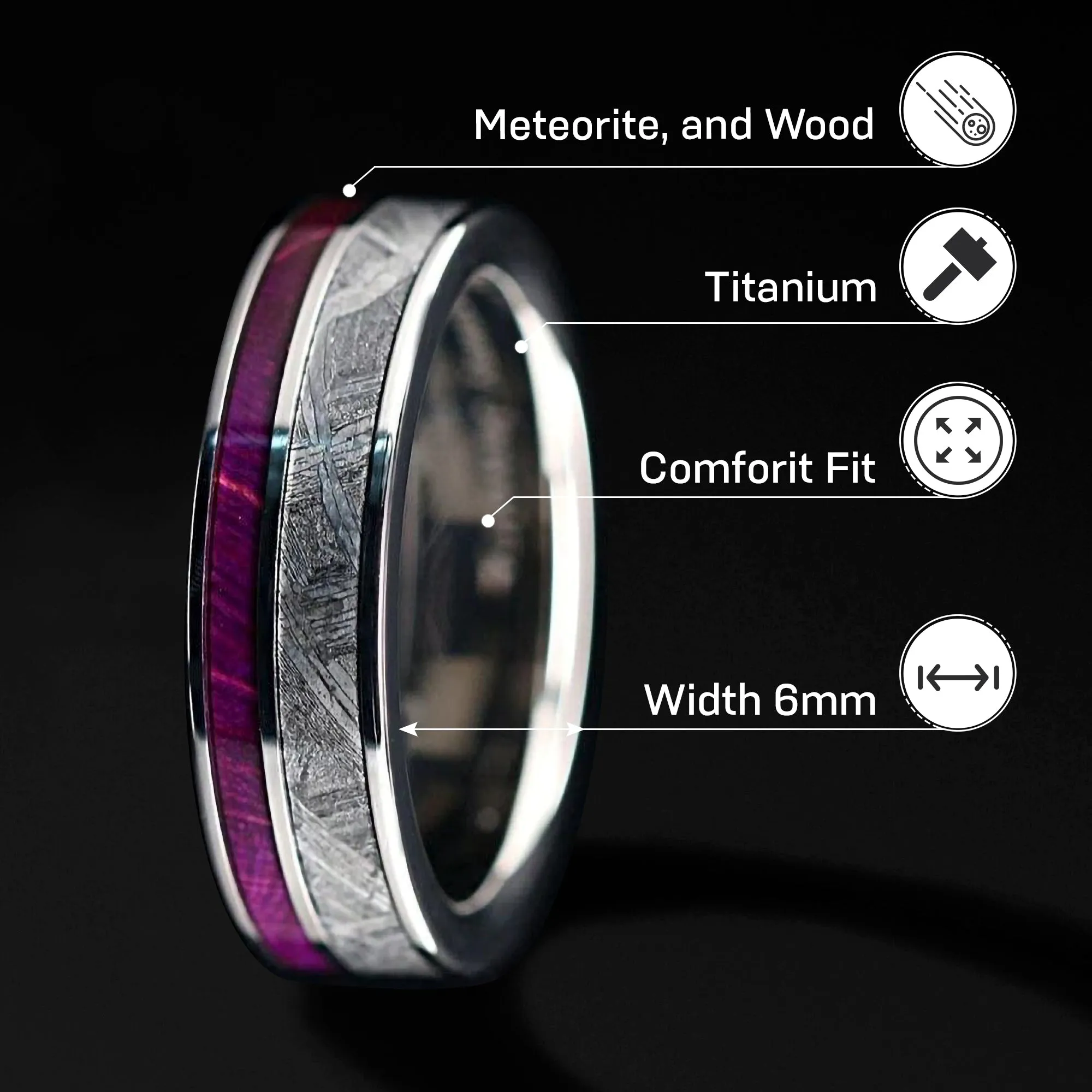 Cosmic Violet Timber - Meteorite & Purple Wood Wedding Band for Men and Women