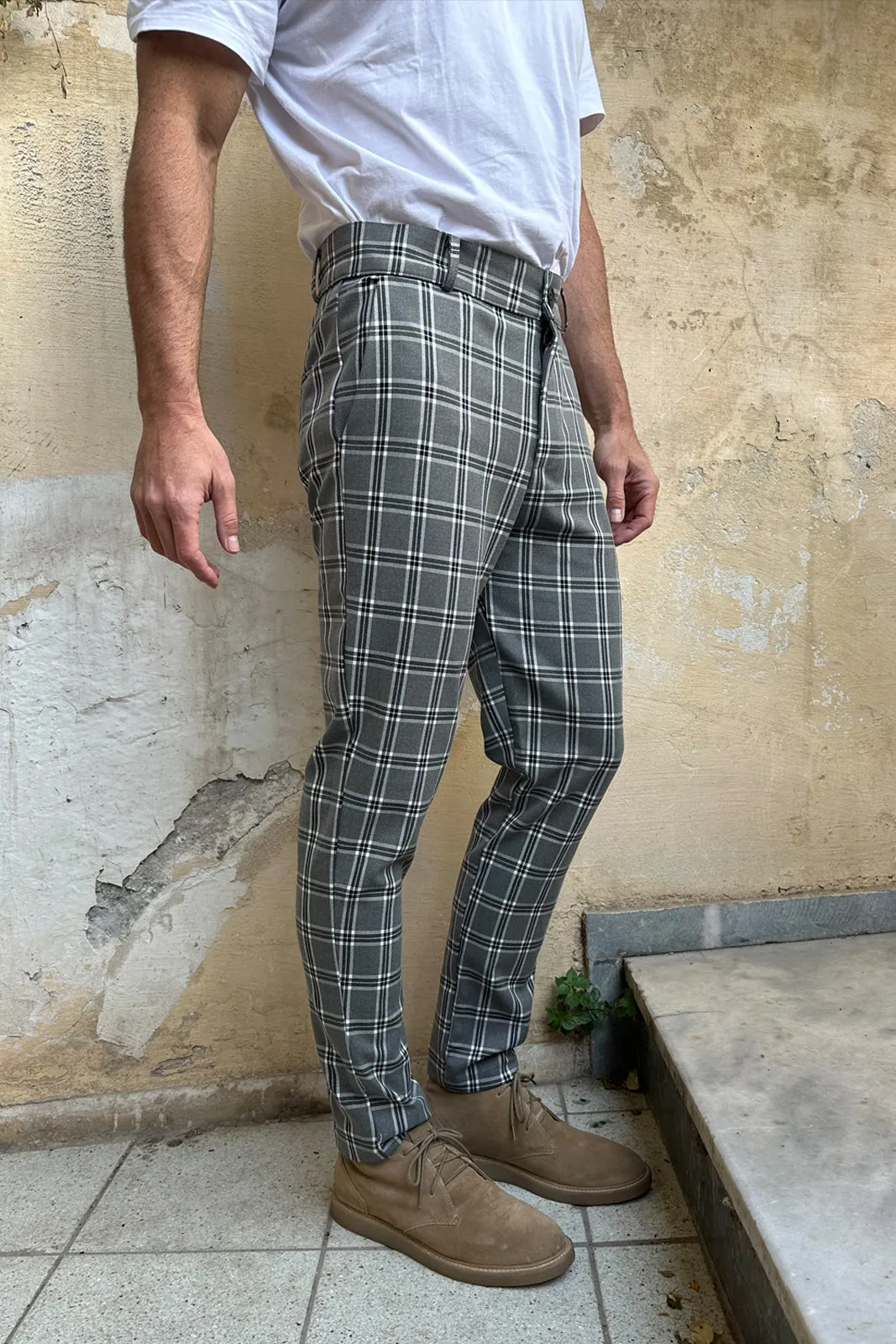 Crus Pants Plaid Grey