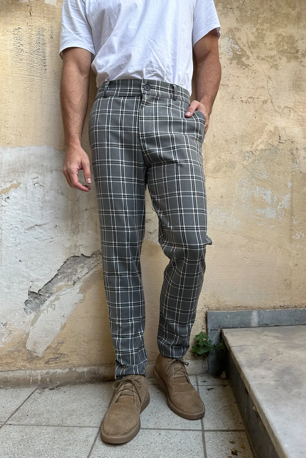 Crus Pants Plaid Grey