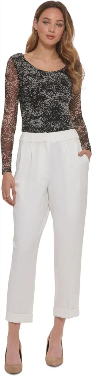 DKNY Womens Pleated Straight-Leg Pants P2JKAO18 Ivory White 14