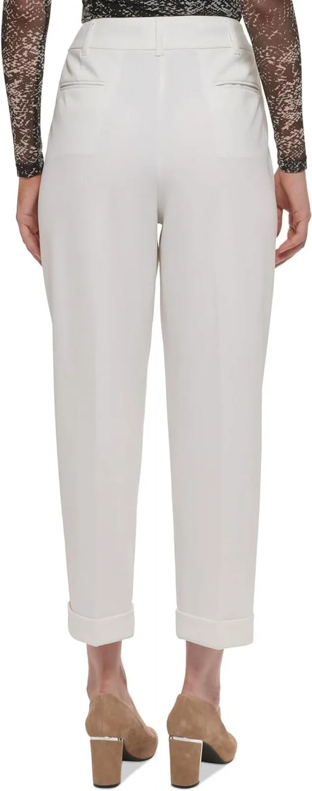DKNY Womens Pleated Straight-Leg Pants P2JKAO18 Ivory White 14