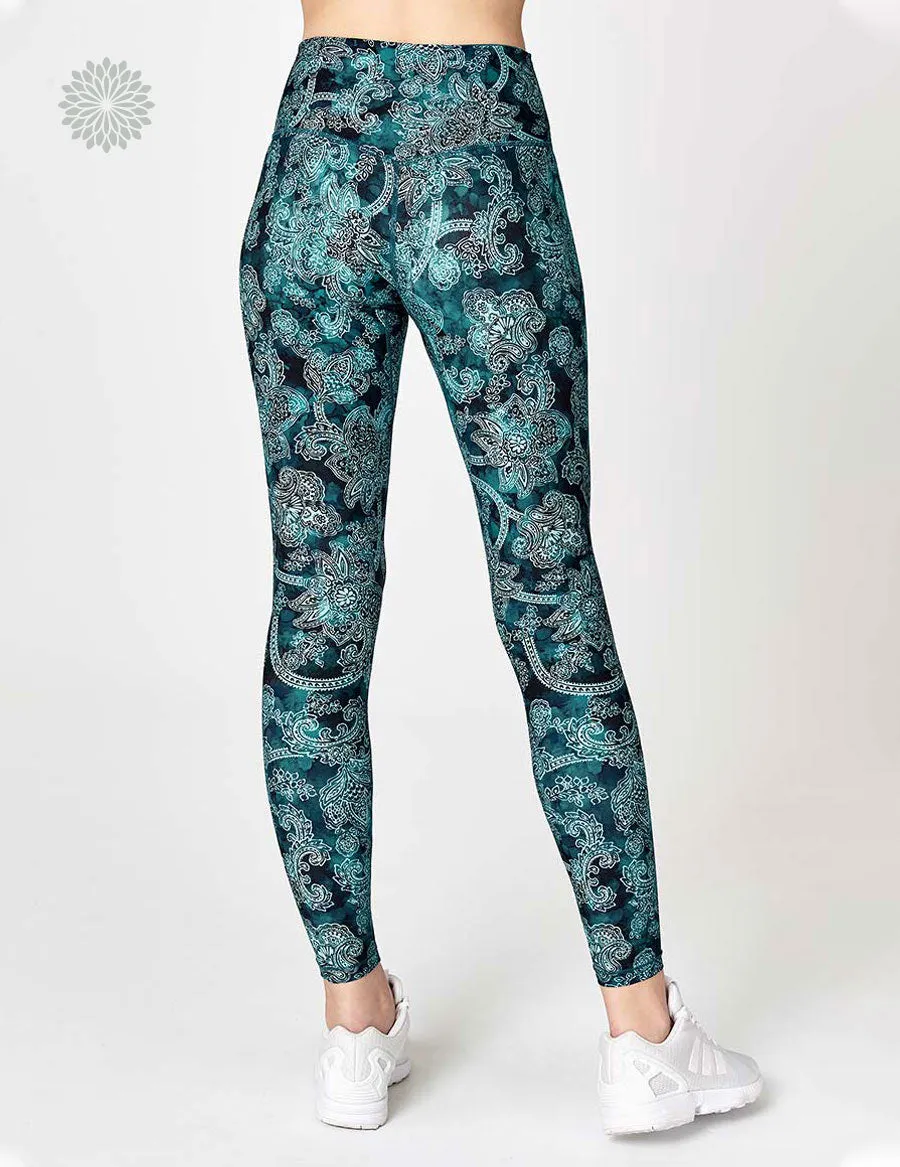 easyoga LESPIRO Glossy Slim Legging1 - F96 Blue Vintage Flora