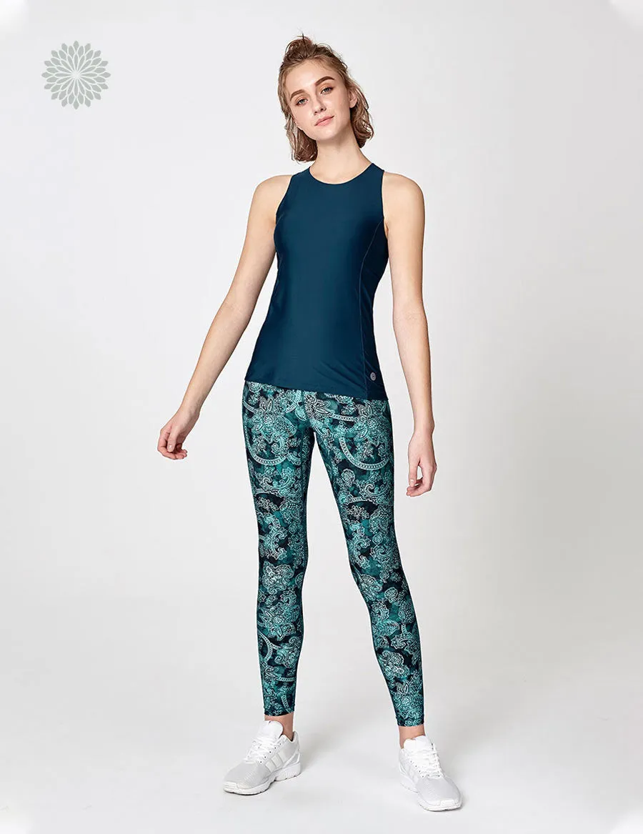 easyoga LESPIRO Glossy Slim Legging1 - F96 Blue Vintage Flora