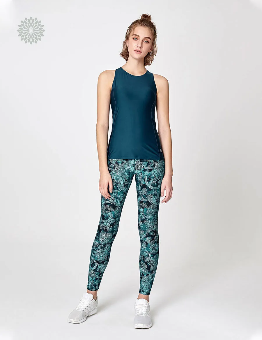 easyoga LESPIRO Glossy Slim Legging1 - F96 Blue Vintage Flora