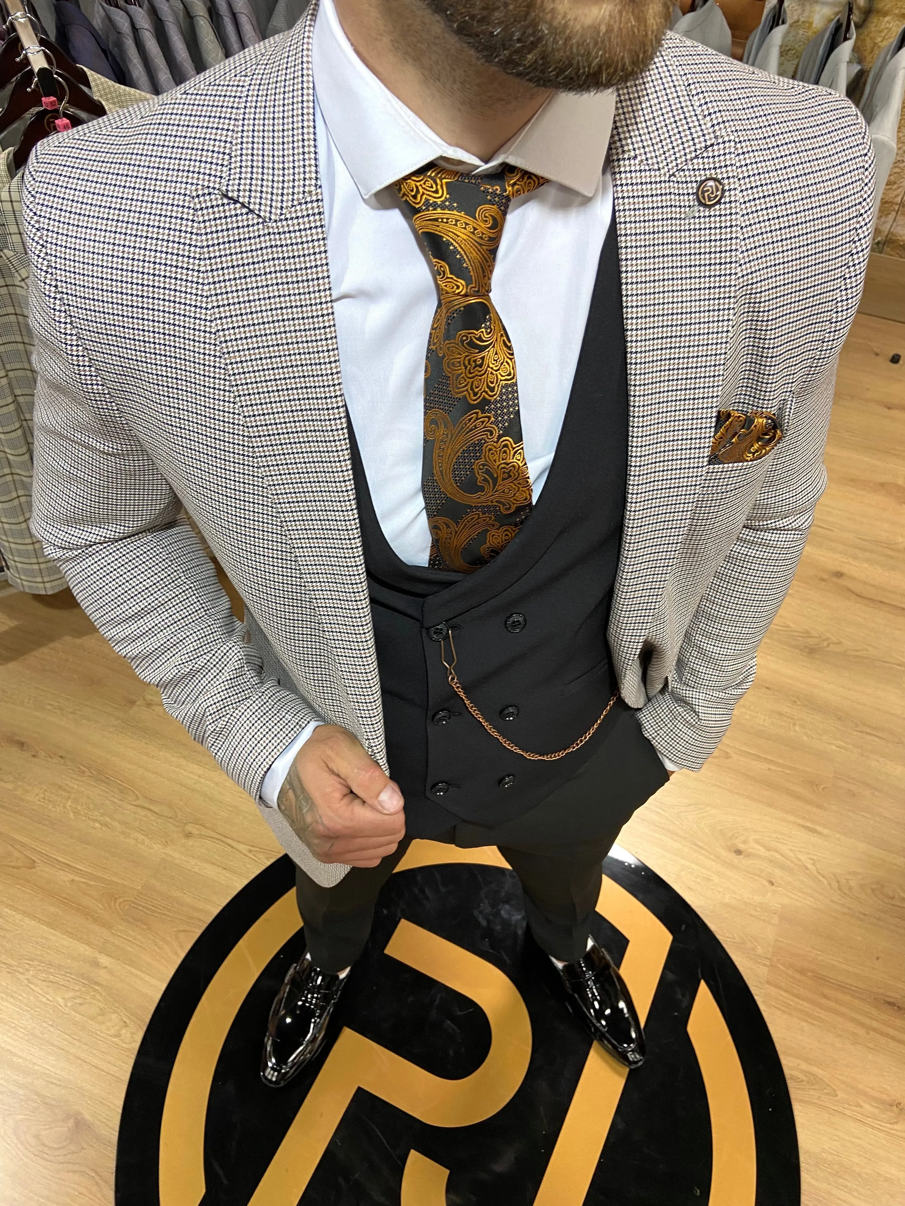 Ellie - Black/Brown/White 3 Piece Suit