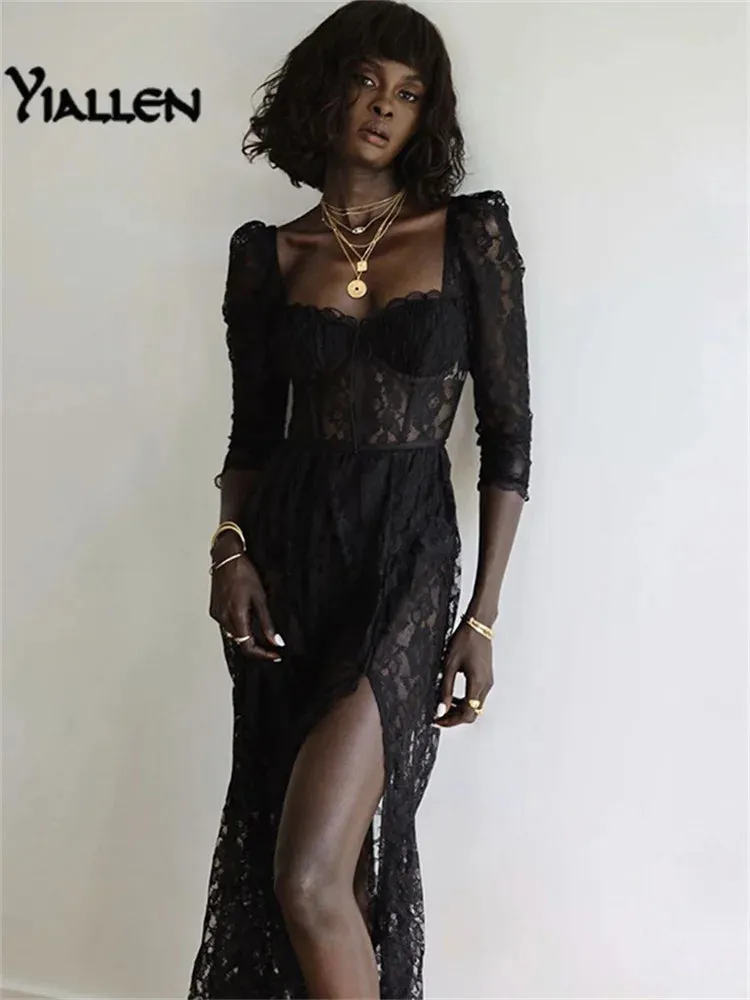 Fashion Beach Sexy Black Lace Long Dress