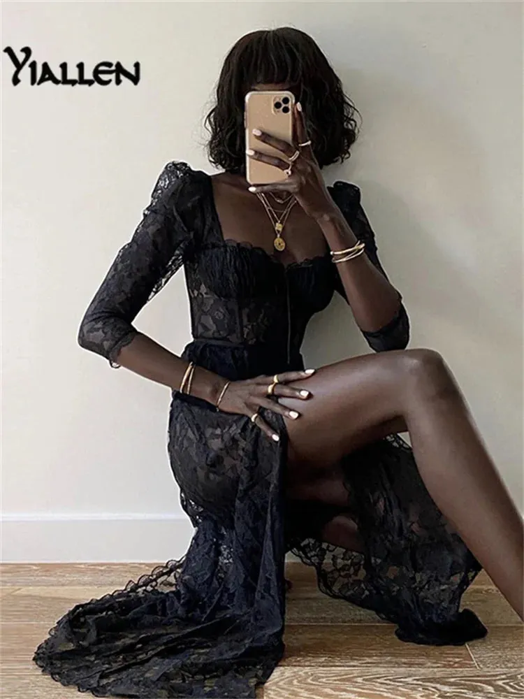 Fashion Beach Sexy Black Lace Long Dress