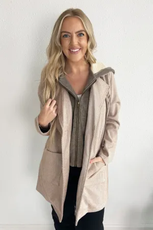 Faux Hoodie Insert Herringbone Coat