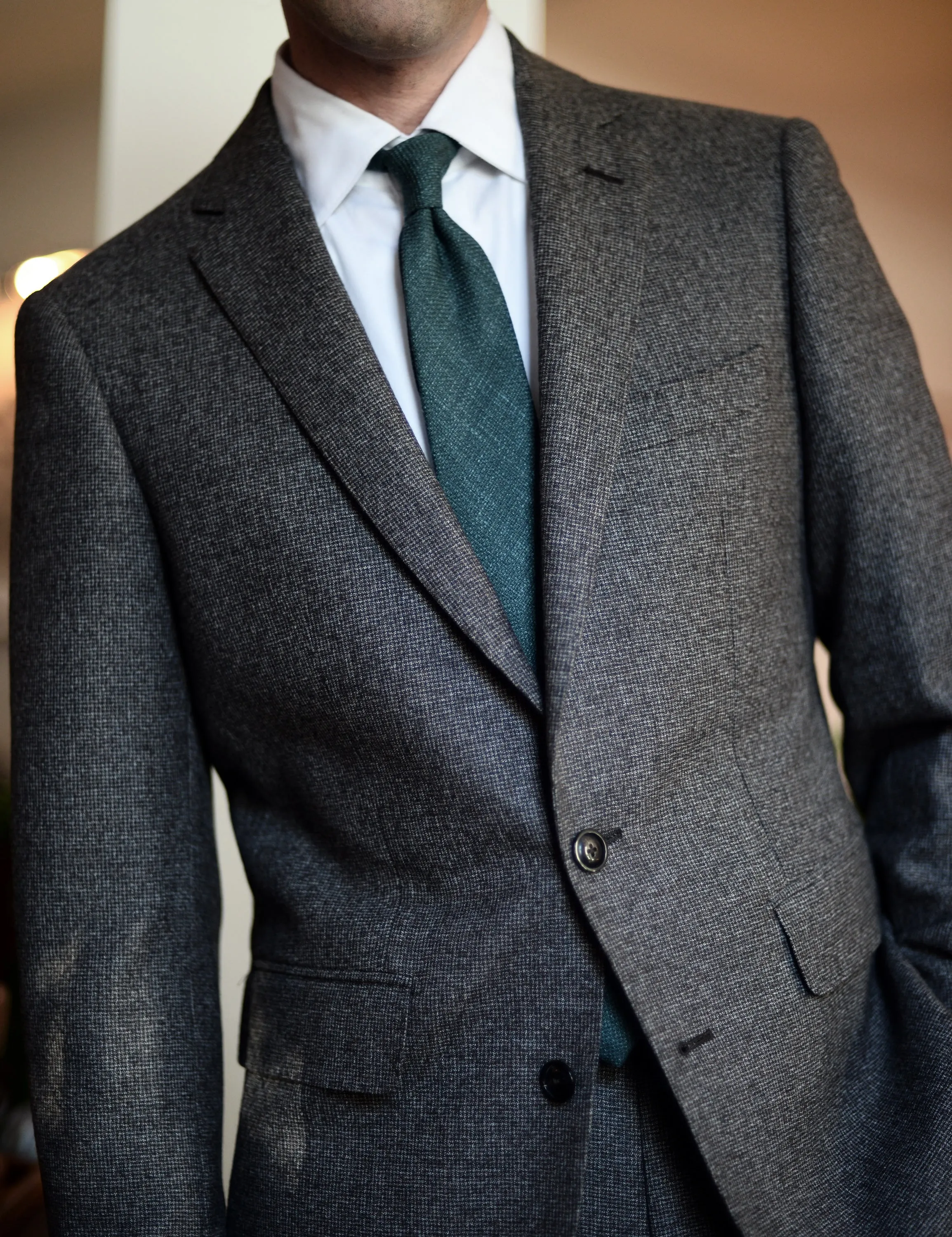 FINAL SALE: BKT50 Tailored Trousers in Super 130s Houndstooth Flannel - Smoke