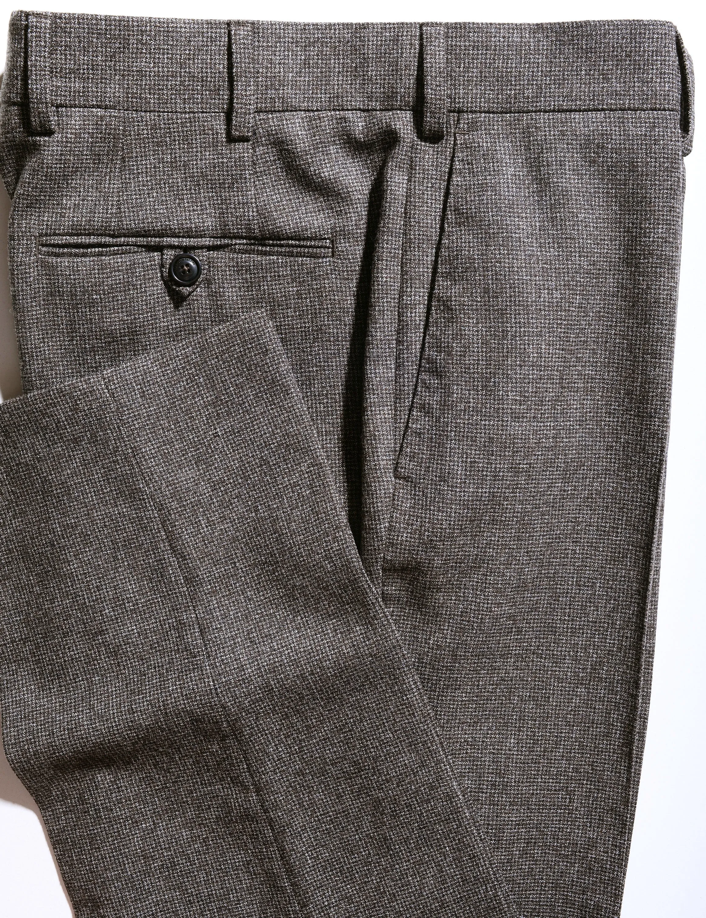 FINAL SALE: BKT50 Tailored Trousers in Super 130s Houndstooth Flannel - Smoke