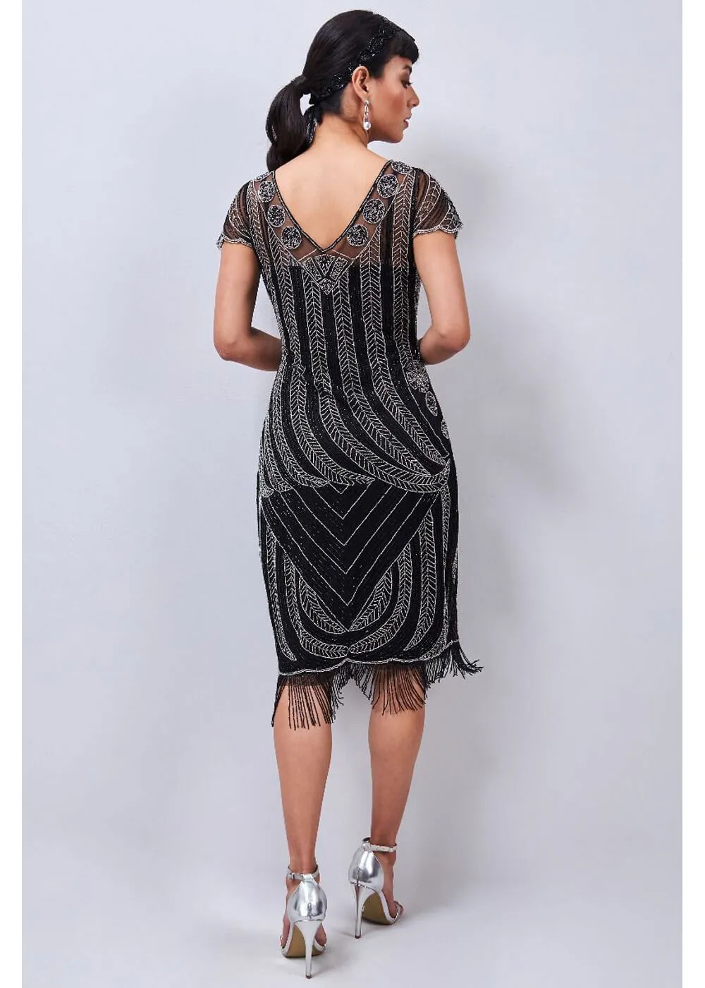 Gatsbylady Dorothy Fringe 20's Flapper Dress Black Silver