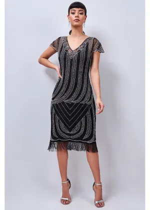 Gatsbylady Dorothy Fringe 20's Flapper Dress Black Silver