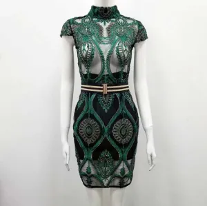 green Lace party dress