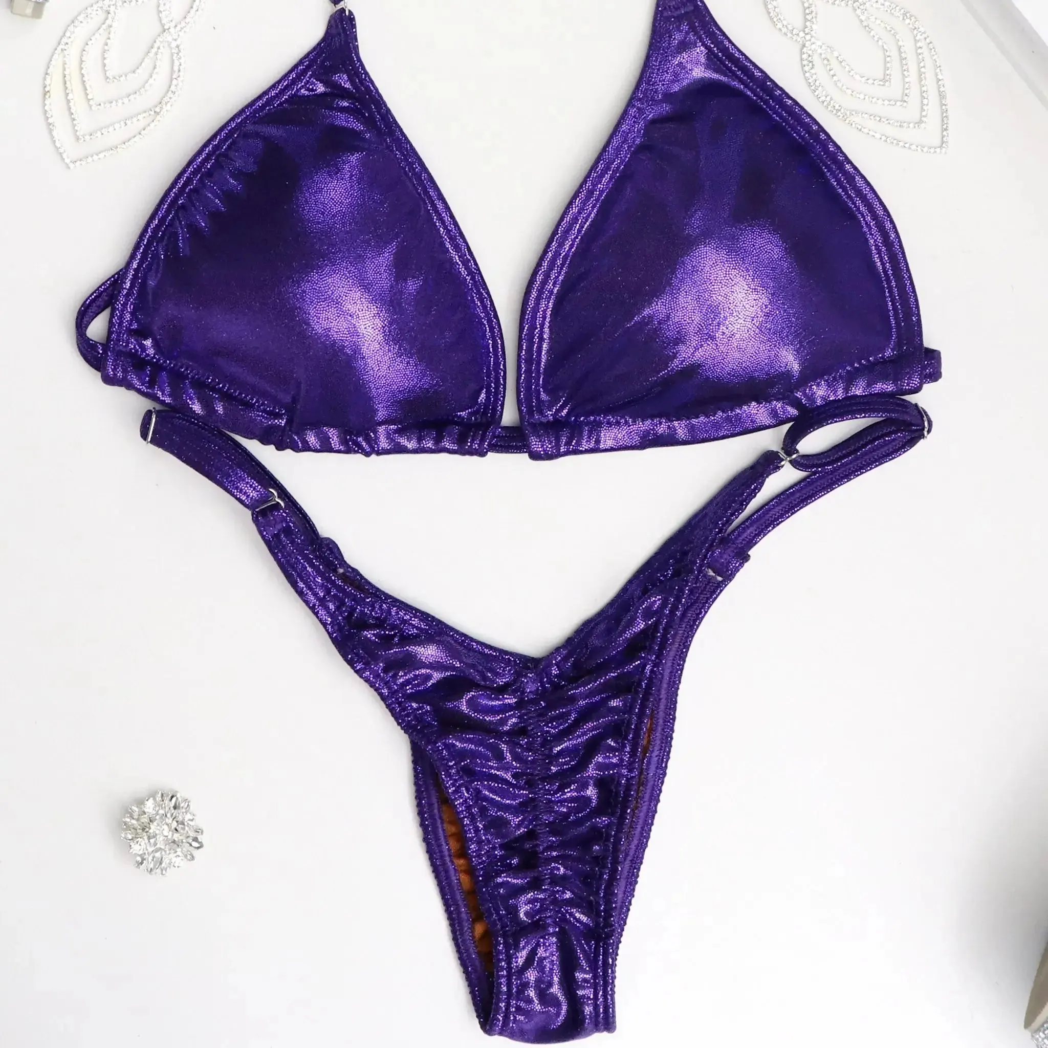 Hologram Eggplant Fit Model Competition Suit