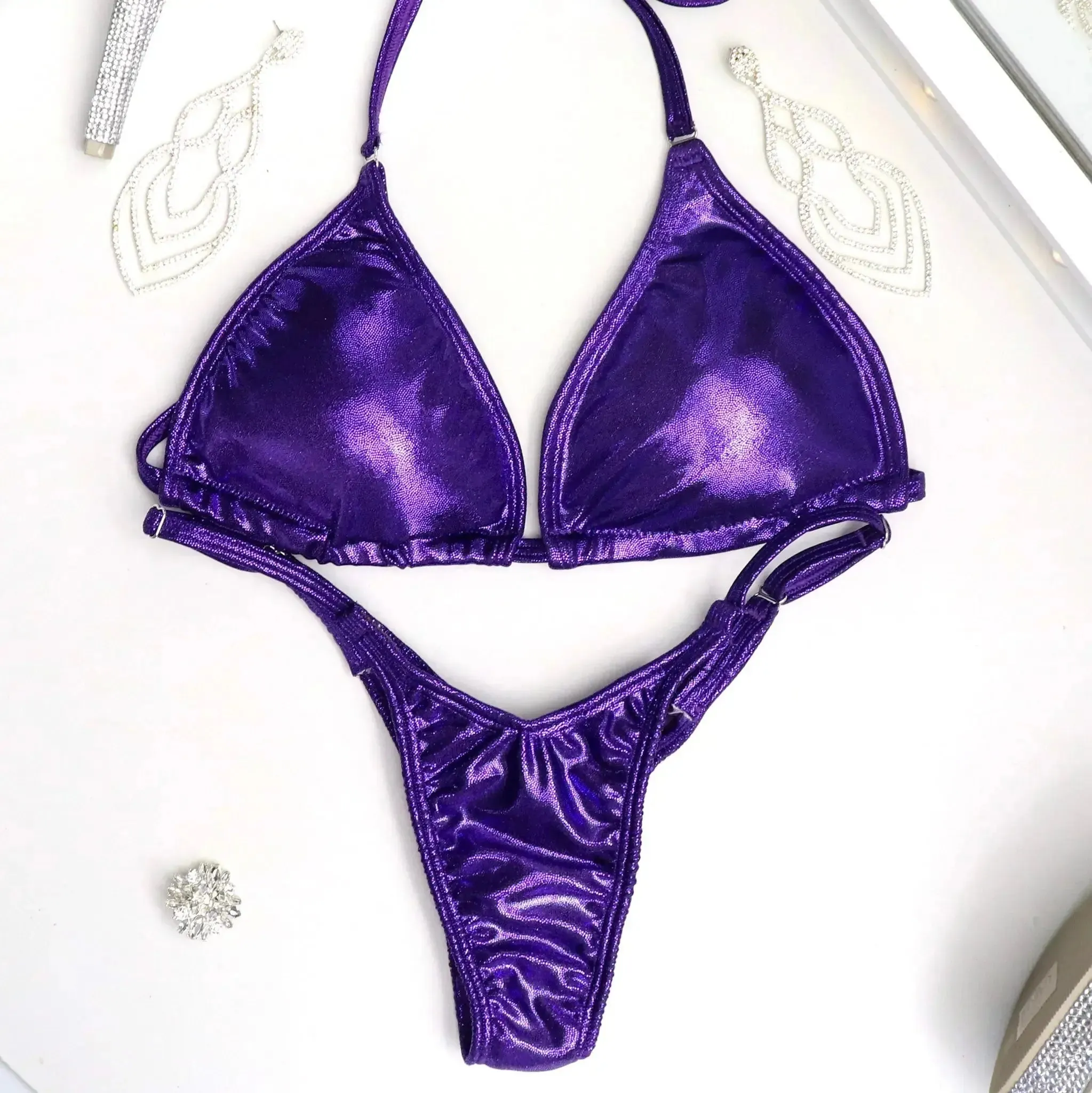 Hologram Eggplant Fit Model Competition Suit