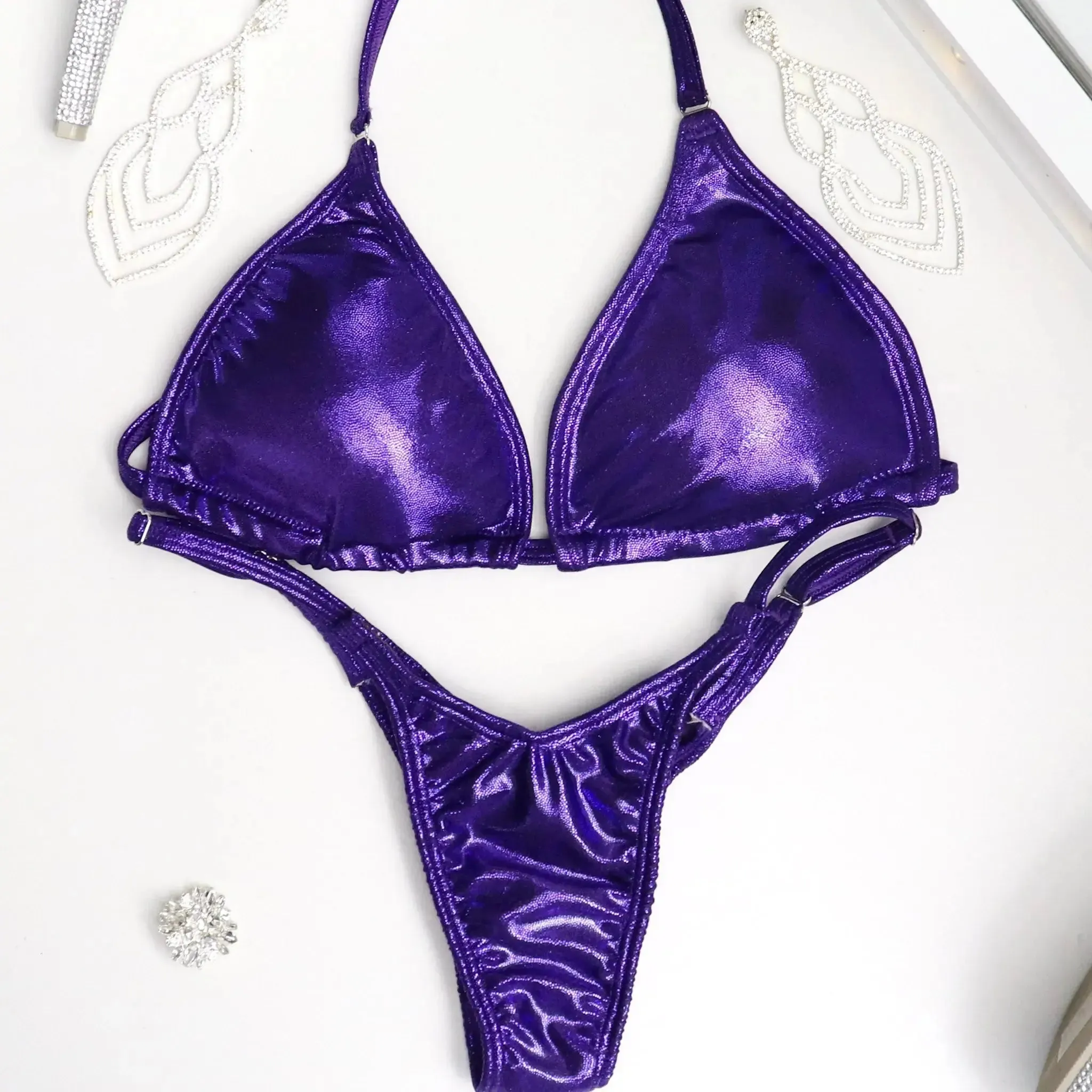 Hologram Eggplant Fit Model Competition Suit