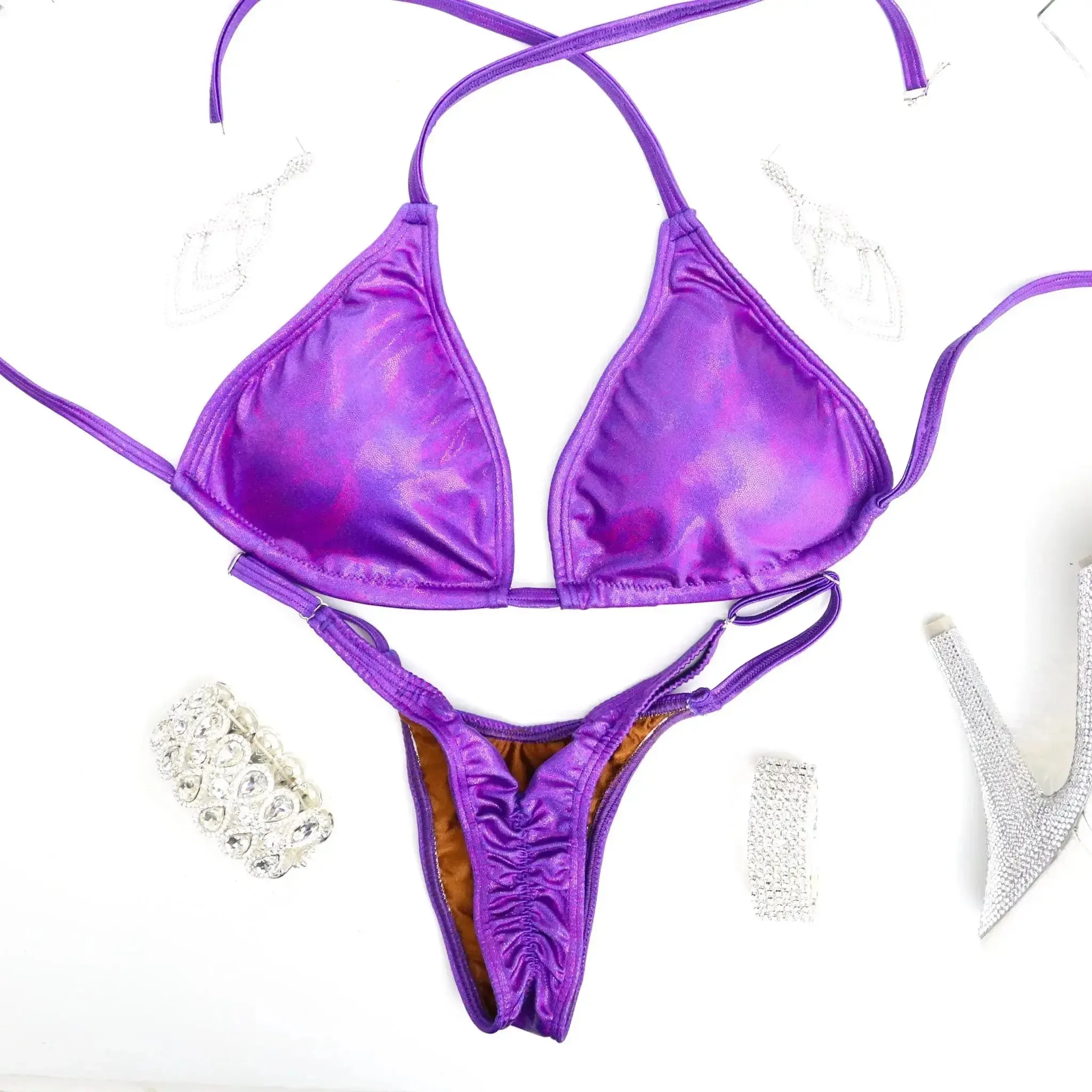 Hologram Purple Fit Model Competition Suit