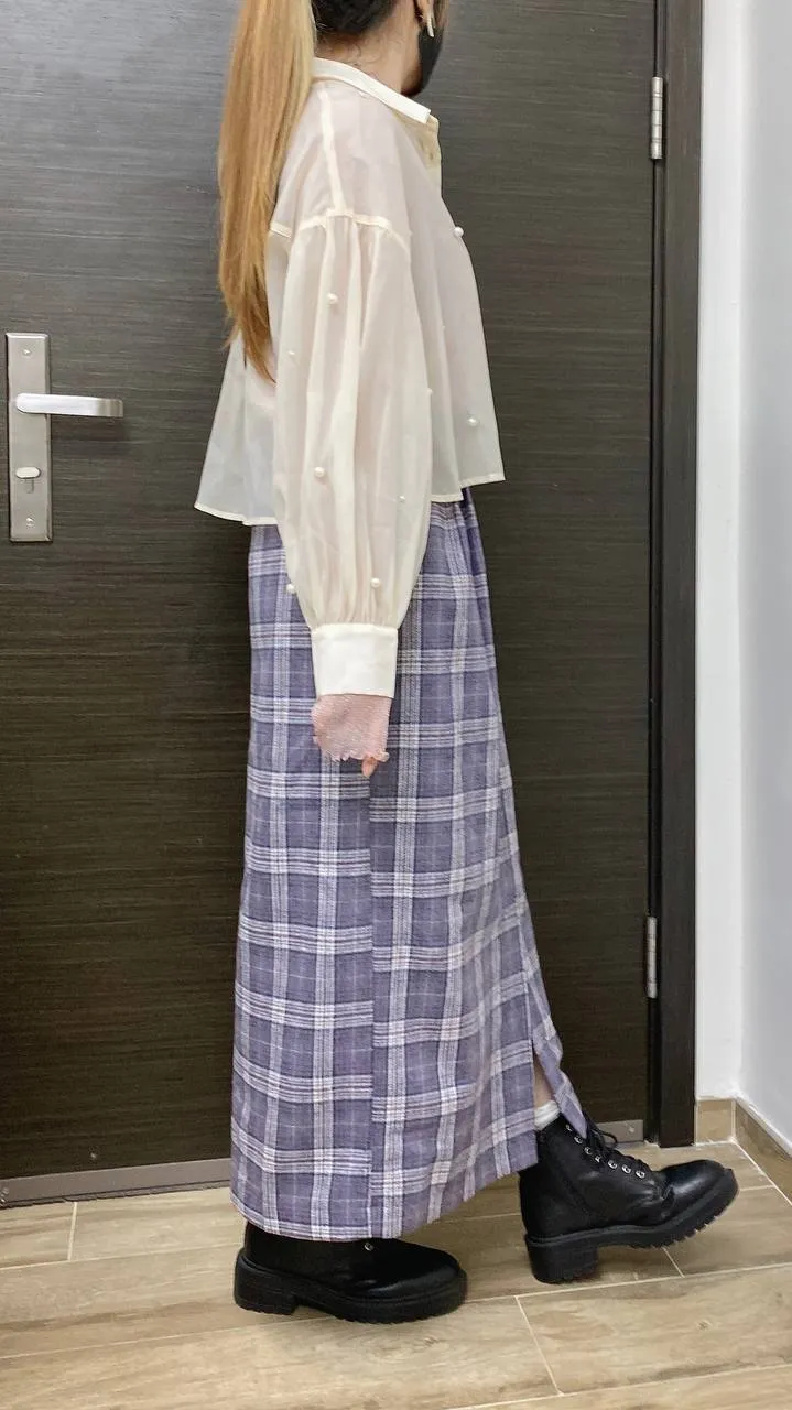 K489 日本人氣修身格子絨布裙