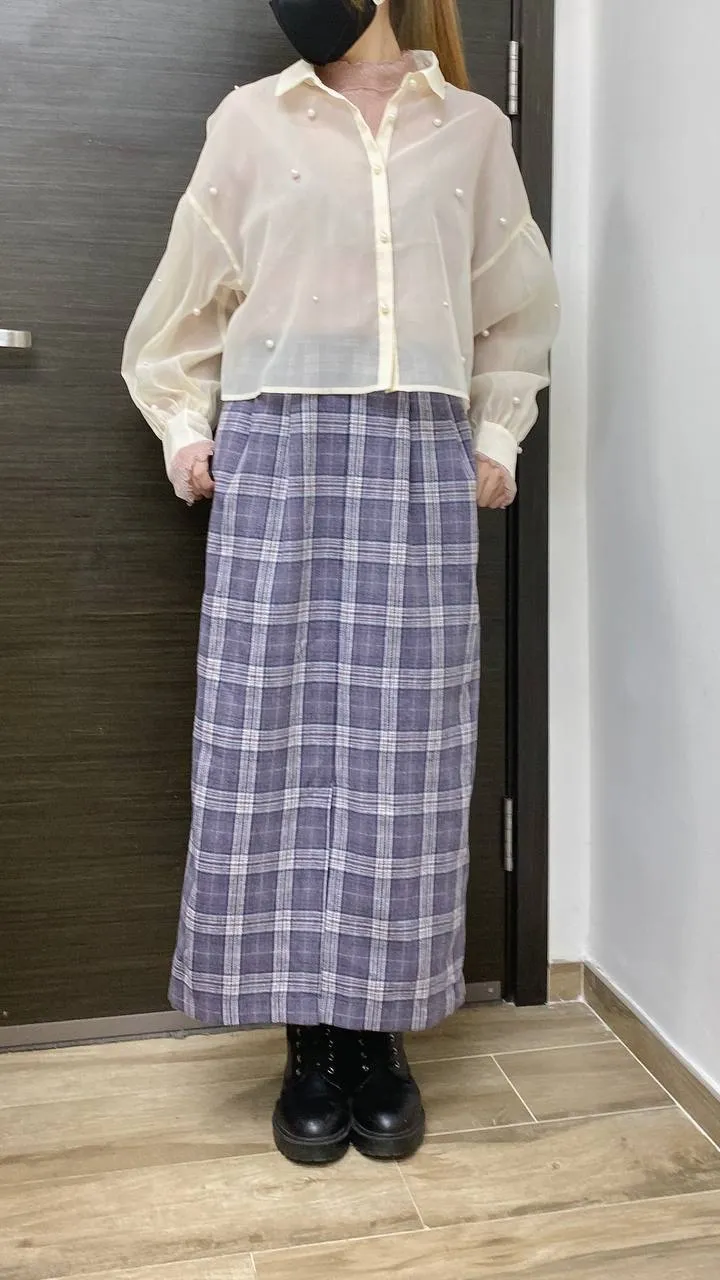 K489 日本人氣修身格子絨布裙