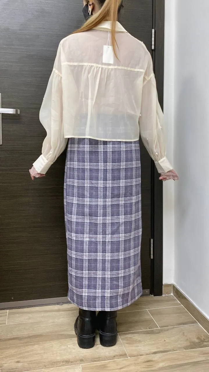 K489 日本人氣修身格子絨布裙