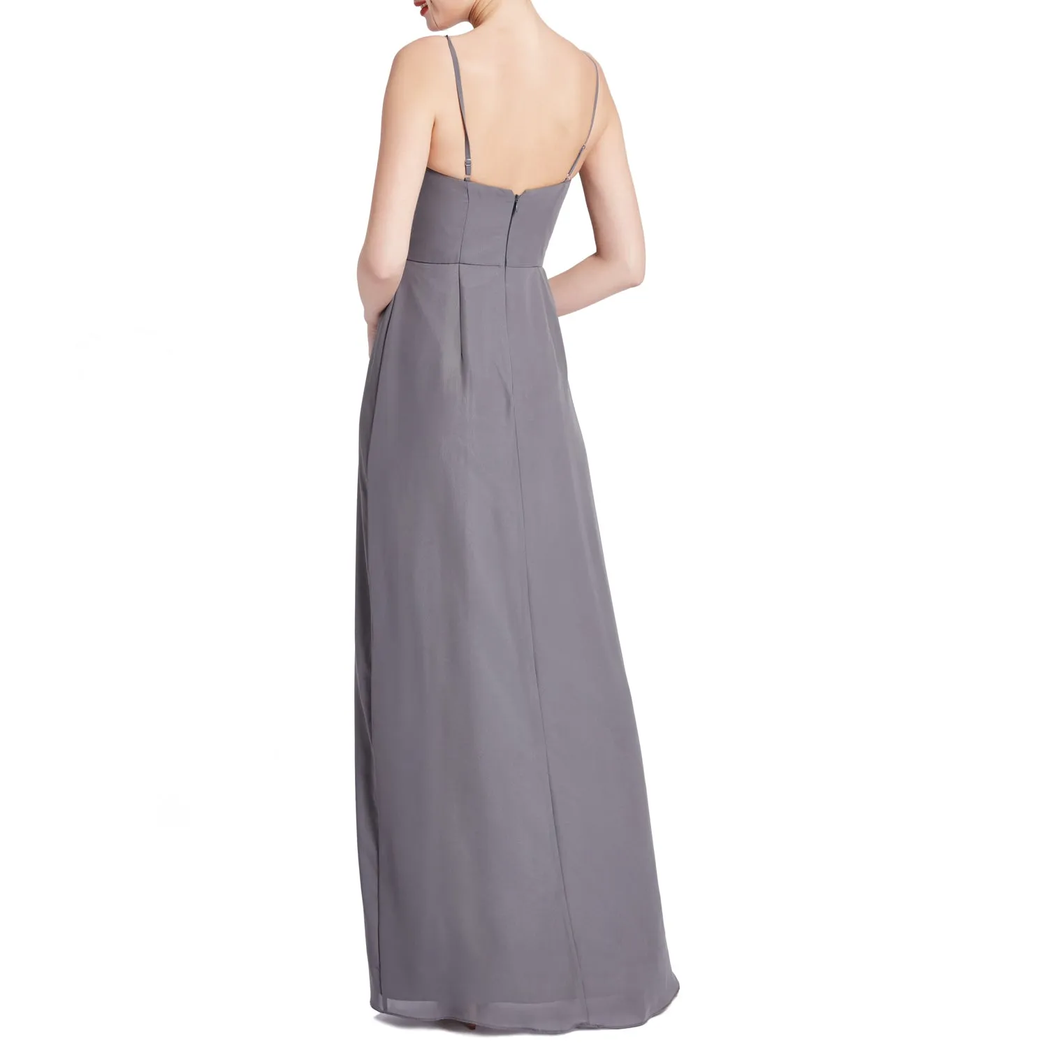 MACloth Women V Neck Ruffle Chiffon Long Wedding Party Bridesmaid Dresses Slit