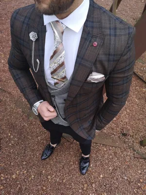 Mara - Brown/Blue 3 Piece Suit