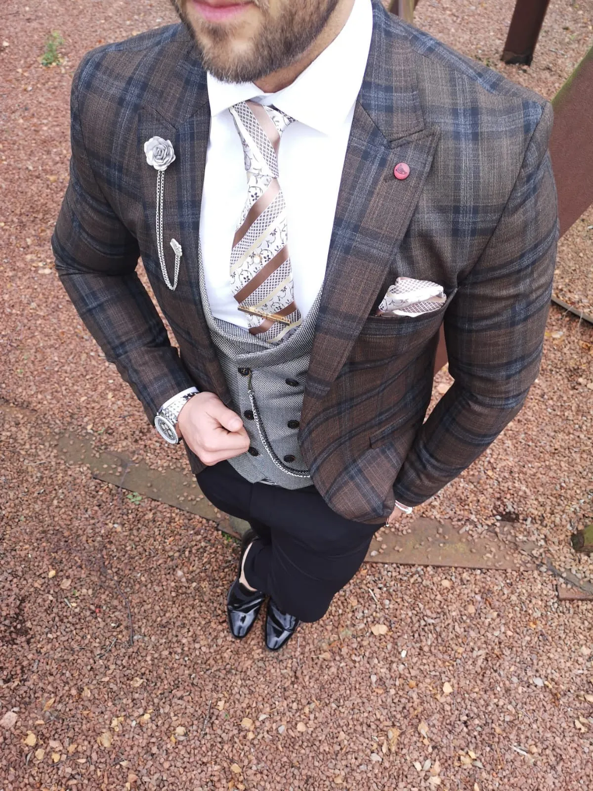 Mara - Brown/Blue 3 Piece Suit