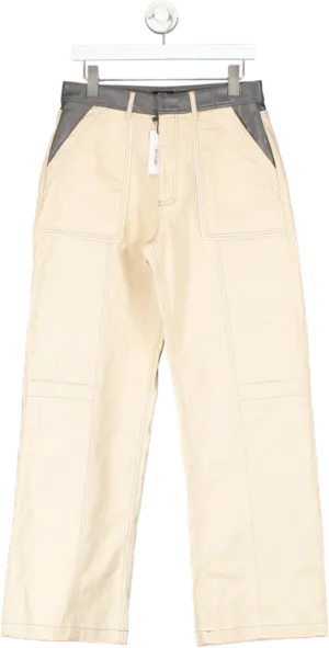 Nasty Gal Beige Twill & Faux Leather Straight Leg Pants UK 12