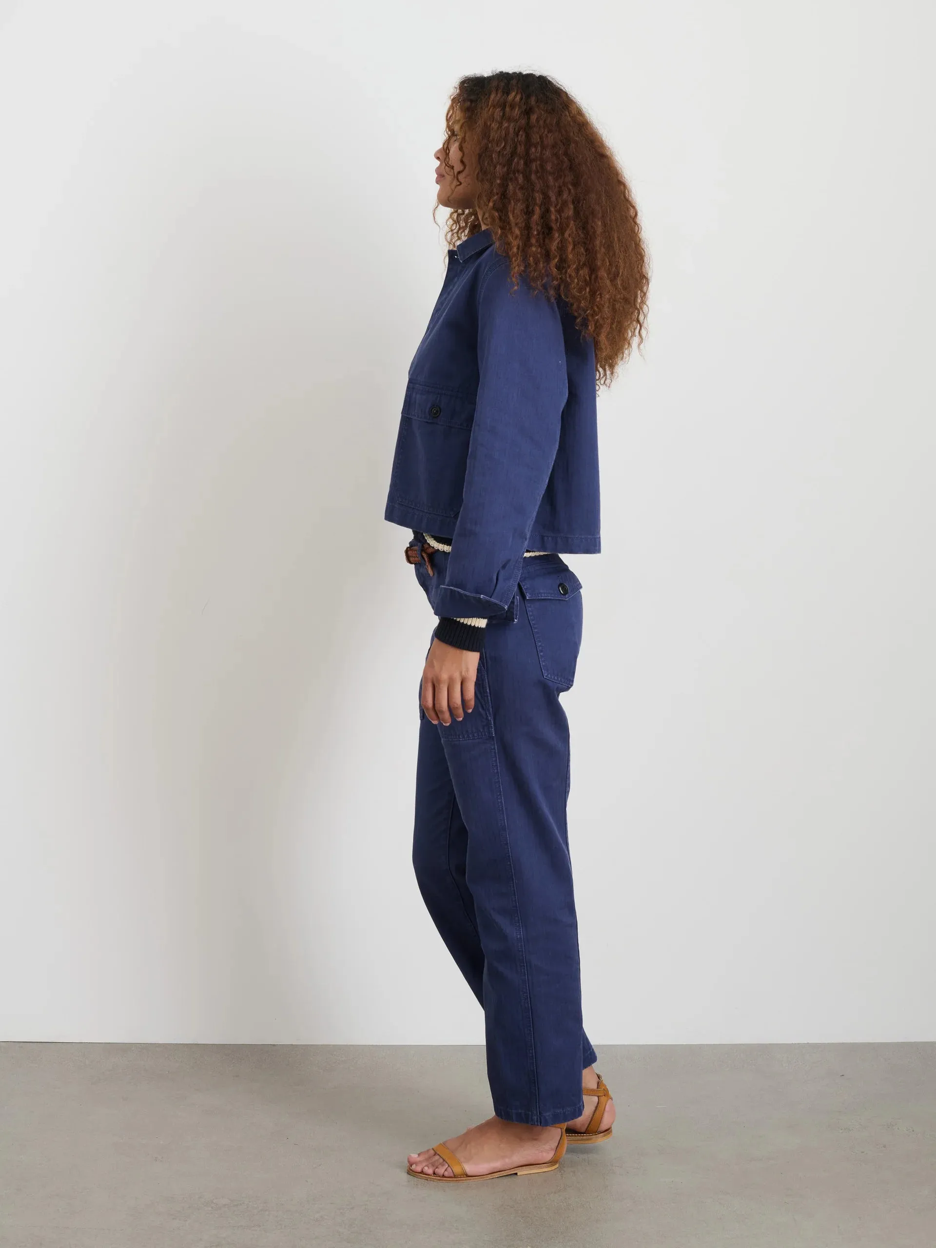 Neil Pant in Herringbone - Midnight Blue
