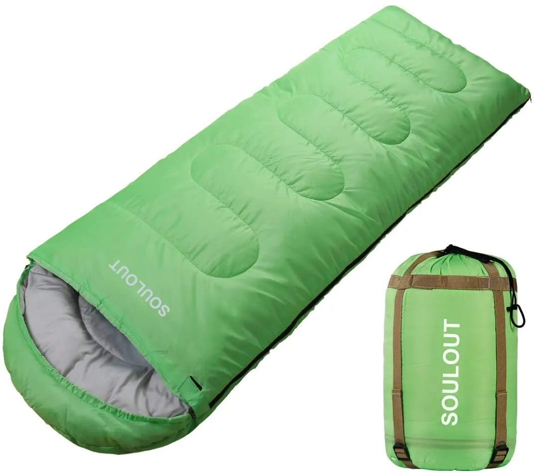 New SOULOUT Sleeping Bag - 4 Seasons Warm Cold Weather Lightweight, Portable, Waterproof Sleeping Bag with Compression Sack for Adults & Kids, Green!