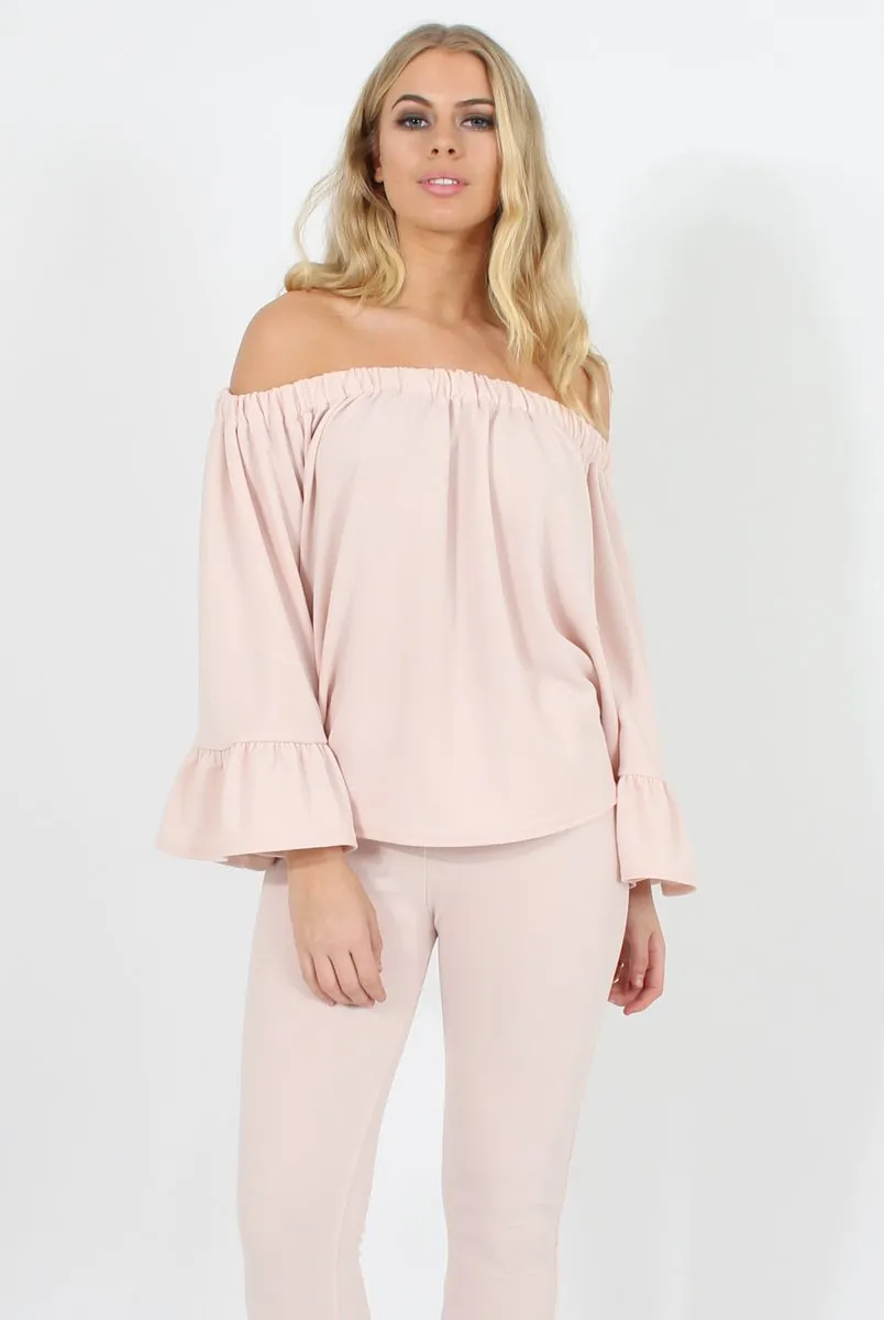 Nude Off The Shoulder Co-ord Set - Lydia